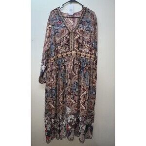 Dex Dress Autumn Aztec Plus Size 1x Boho Paisley Tunic Dress Long Sleeve Flowy